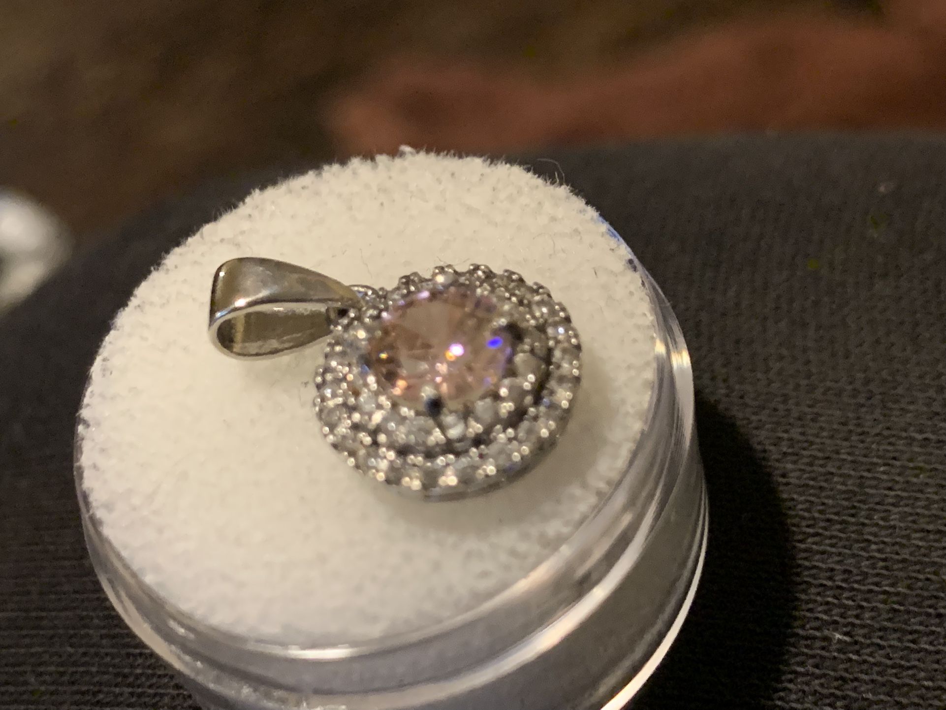 Sterling Silver Graduated Pendant W Genuine Diamond Accents, Pink Lab Diamond Center