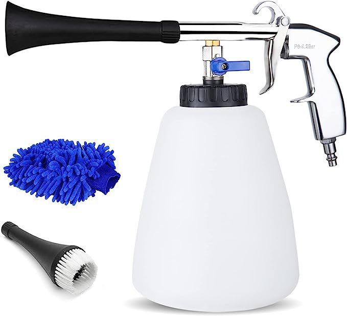High Pressure Turbo Cleaning Gun - Tornado Pro Car Interior Cleaner, Vehicle Seat Spray Tool Kit with Wash Brush Cloth, 1L Foam Bottle, for Air Compre