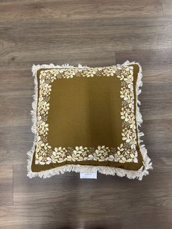 Embroidered Throw Pillow with Fringe Trim