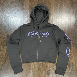 Ed Hardy Black cropped zip-up hoodie