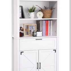 ❤️ Bookshelf Bookcase with Doors, 6-Tire Farmhouse Storage Cabinet