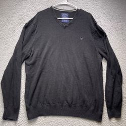 American Eagle Shirt Mens 2XL Black Long Sleeve V Neck Athletic Fit