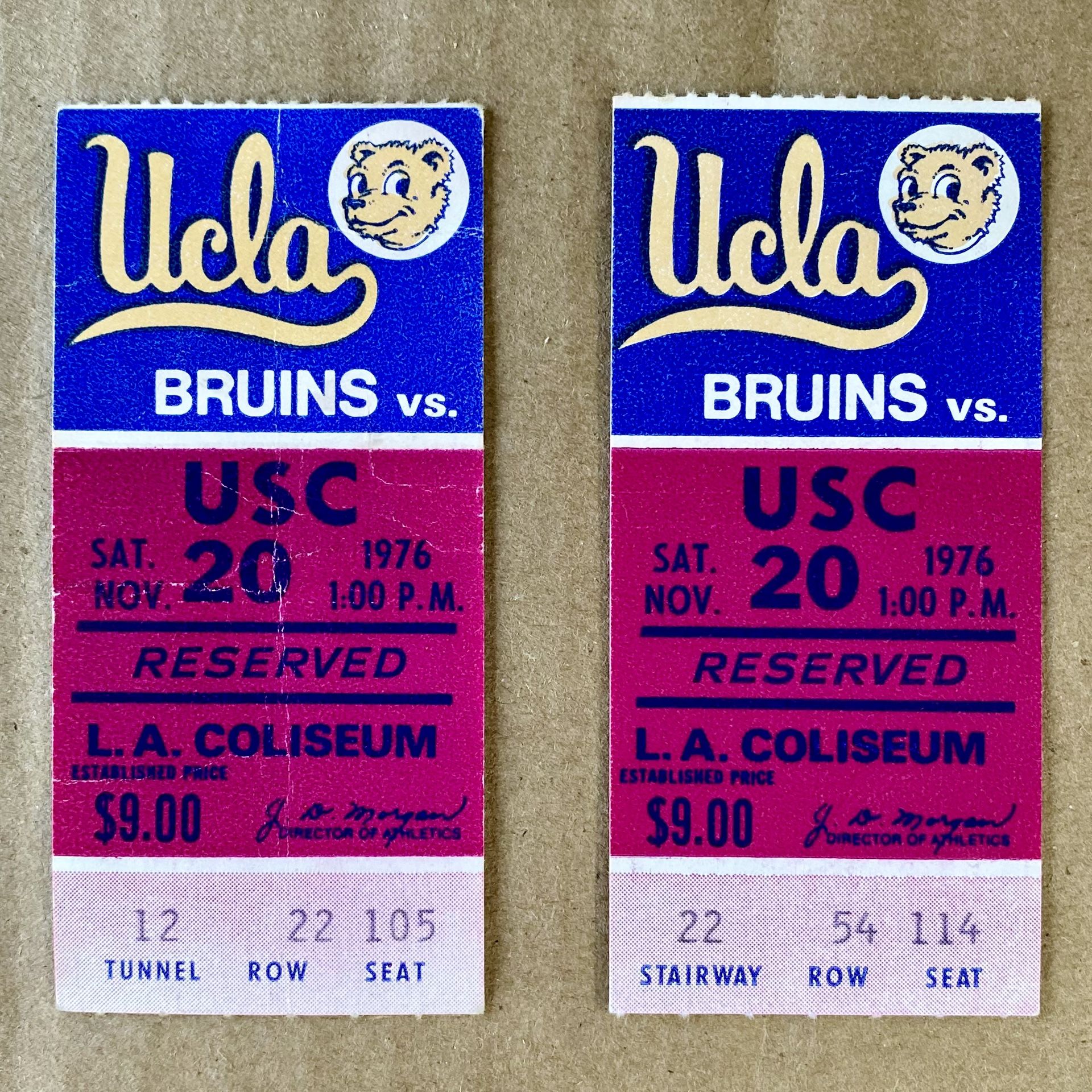 11/20/1976 UCLA Bruins vs. USC at L.A. Coliseum Ticket Stubs Vintage Memorabilia
