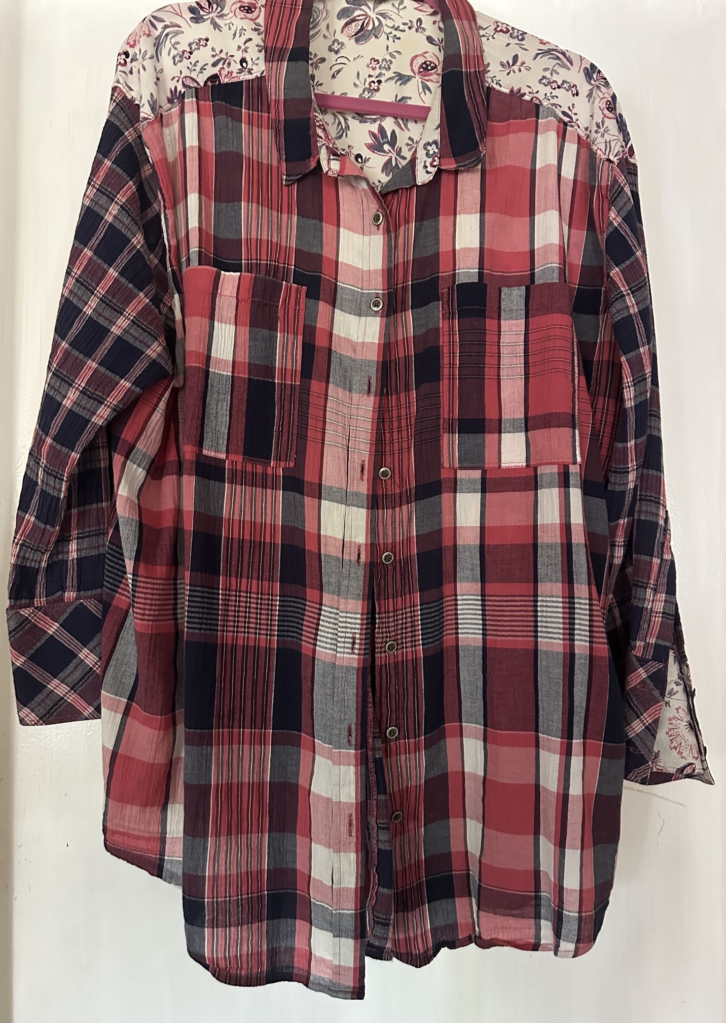 Floral Plaid Long Sleeve Button-Up Shirt