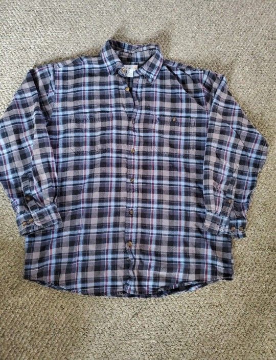 Carhartt Heavy Duty Work Plaid Cotton Buffalo Flannel Soft XL Blue Grey Black
