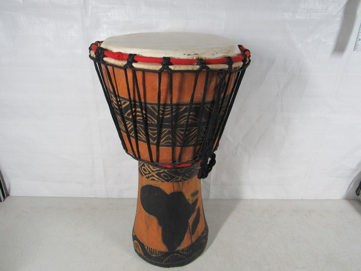 African Ghana Djembe Hand Crafted Large Tribal Drum 19" Tall