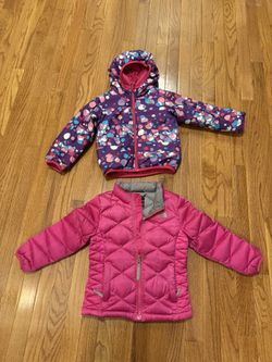 The North Face Kids Girls Jackets Coats Pink DOWN filled Puffer Size 5 And Reversible Hooded Jacket Size 4T Take Both For $40