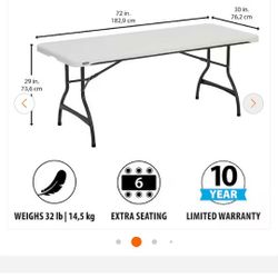 LIFETIME COMMERCIAL STACKABLE 6' FOLDING LEGS TABLE - MODEL 80306 (THE TOP DOES NOT FOLD)