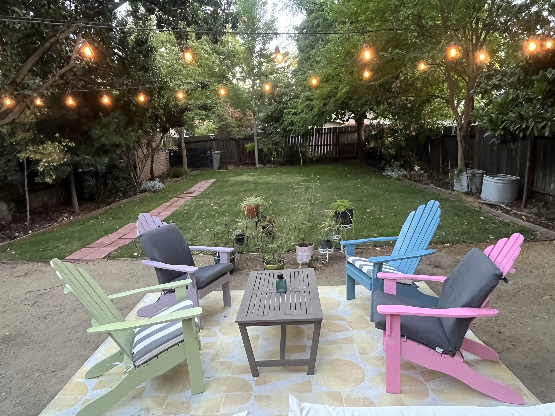 Adirondack Chairs – Refurbished + Cushions + Table – $160/pair or $280/set