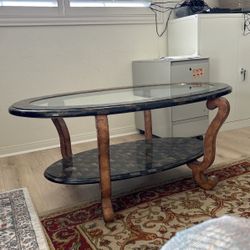 50X31x22” Oblong Marble And Glass Coffee Table