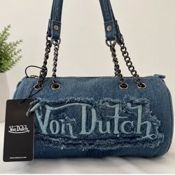 Von Dutch Denim Y2K Barrel Bag With Chain Straps