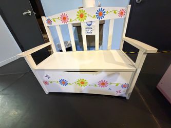 White wood kids bench with storage