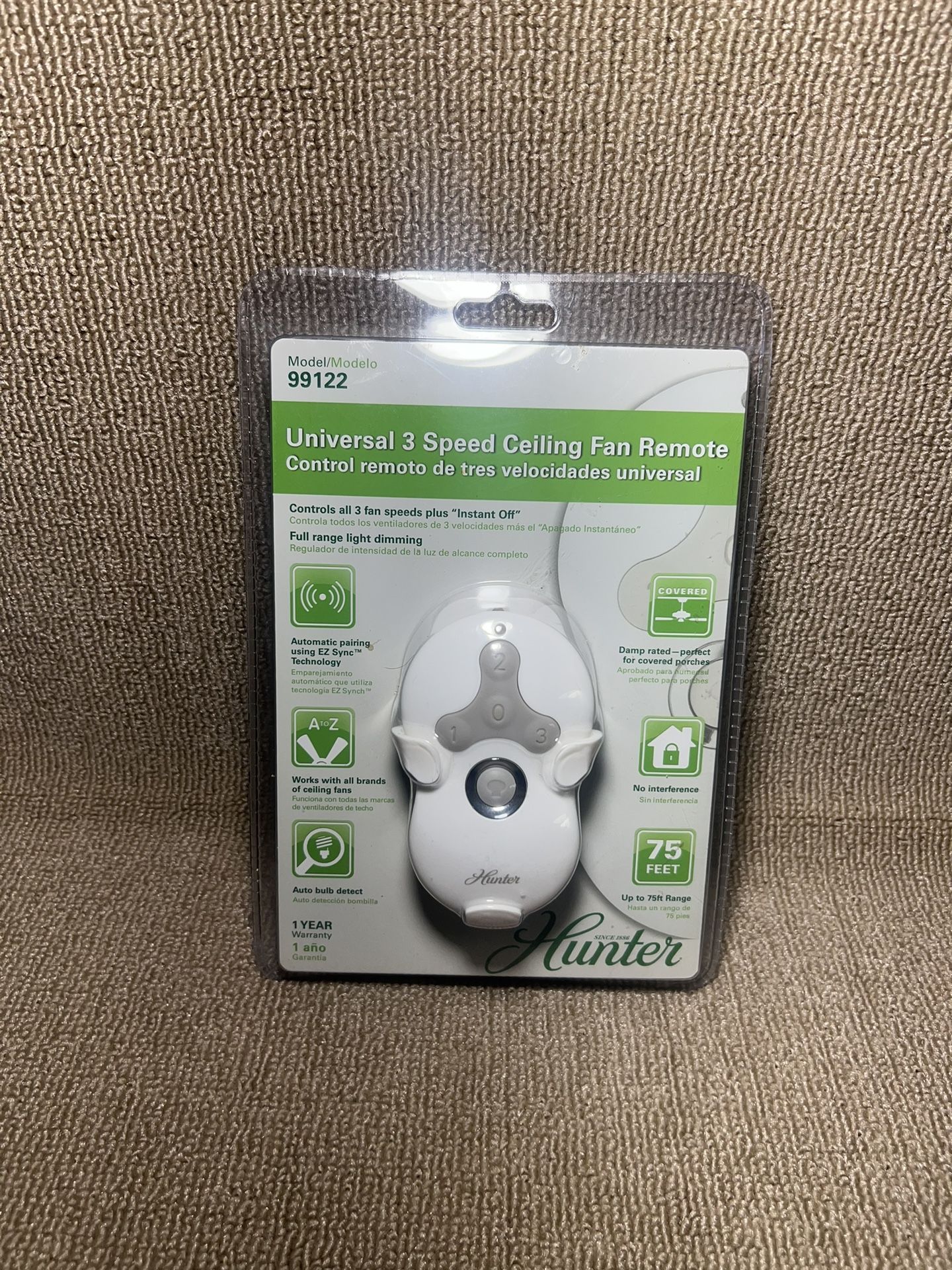 Hunter Universal 3 Speed Fan Remote Control Model No. 99122 NEW SEALED