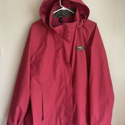 Women's L.L. Bean Pink Raspberry Hooded Waterproof Rain Jacket Coat Size XL