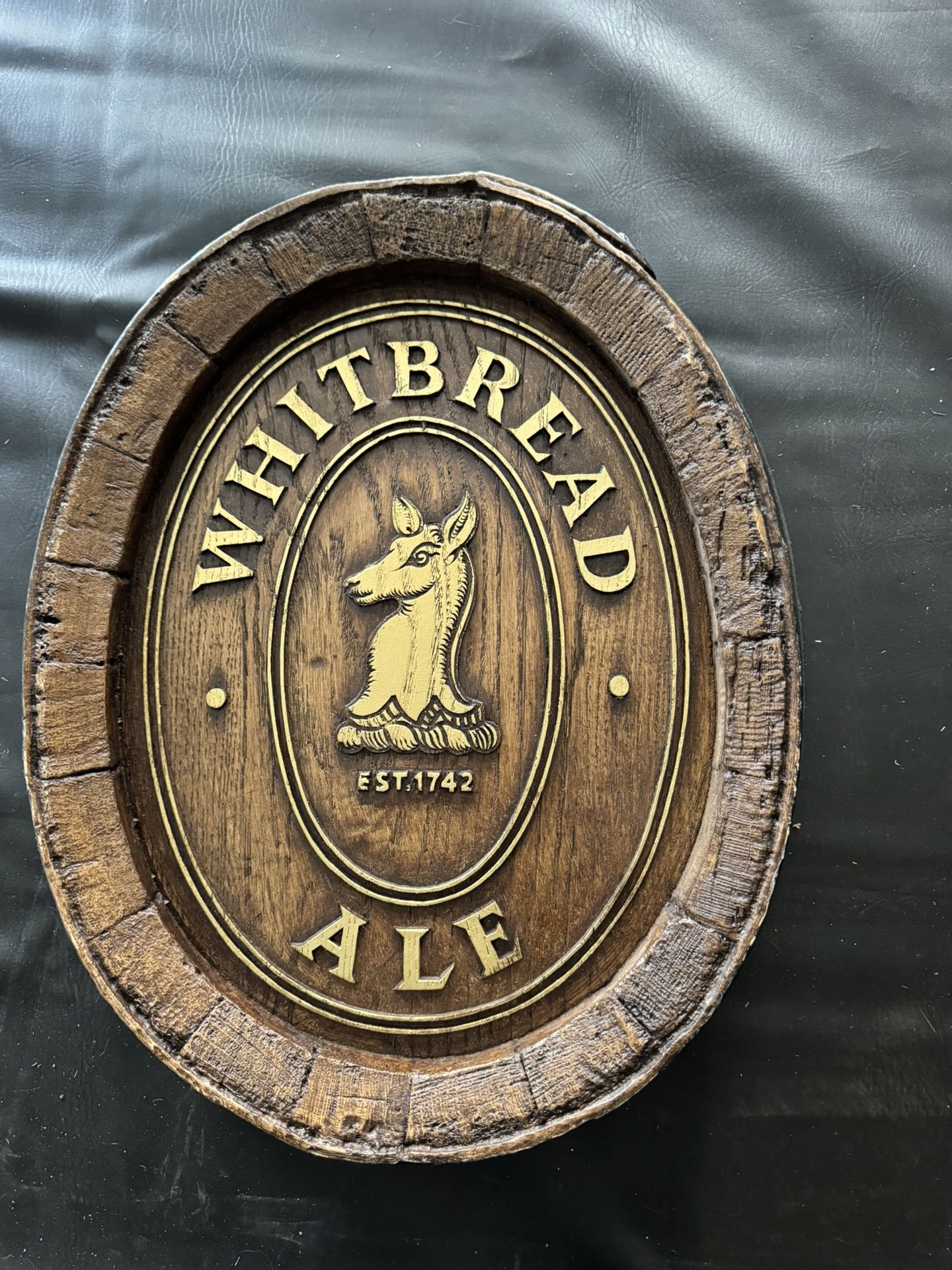 Vintage Whitbread Ale Est 1742 Wooden Look Rare Advertising Faux Wood Sign.17” W x 21” W.Must Pickup