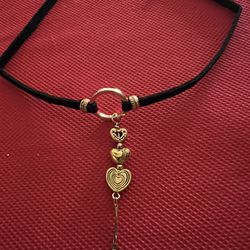 Beautiful One Of A Kind Black And Gold Heart Choker Necklace 
