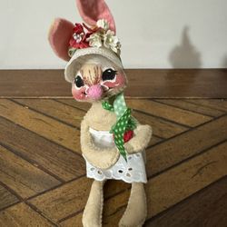 Vintage Annalee 1965 7” Easter Bunny Girl With Strawberry Patch On Dress.