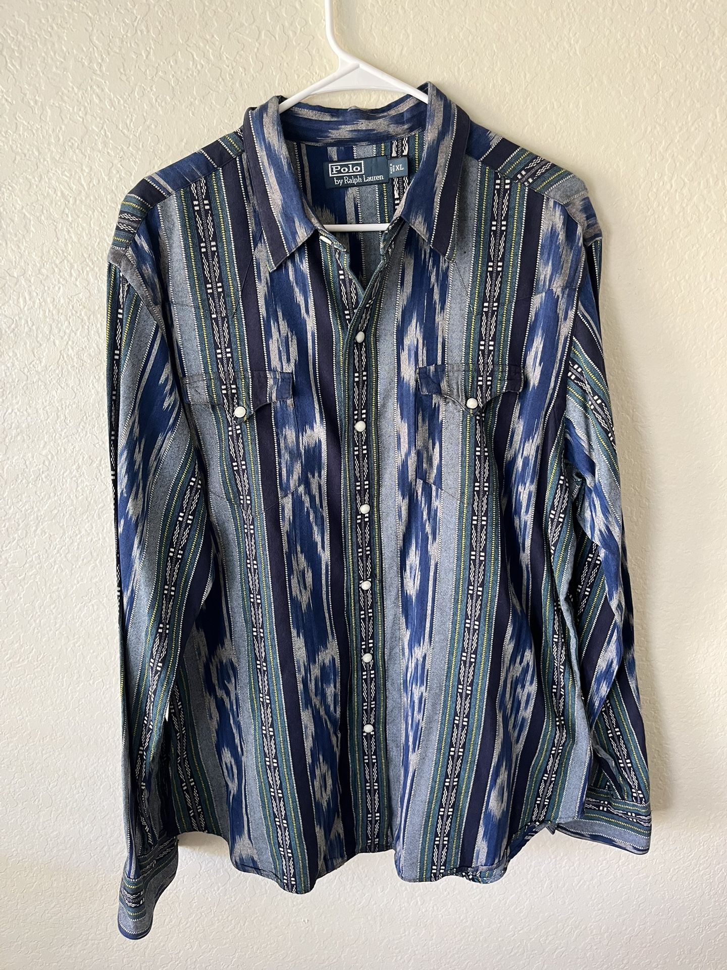 Ralph Lauren Polo Native Southwestern Cowboy Aztec Pearl Snap Shirt Men’s XL