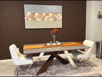 Modern glass Dining Table with Mixed Base