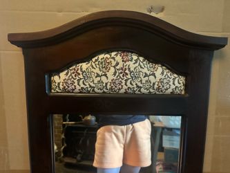 Decorative Wood Frame Full-Length Mirror w/ Decorative Upholstery