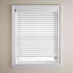 Home Decorators Collection White Cordless Faux Wood Blinds for Windows with 2 in. Slats - 46 in. W x 64 in. L (Actual Size 45.5 in. W x 64 in. L)