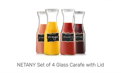 NETAFY Set of 4 glass carafe with lid