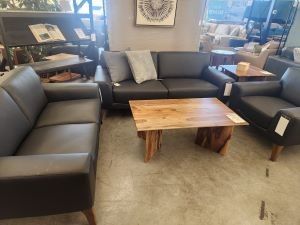 Top grain Leather modern black sofa set