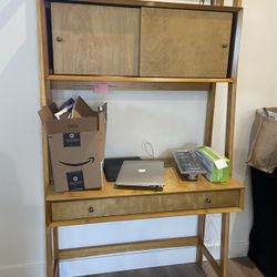 Wood Desk, Low Profile, Modern, Upper Cabinet