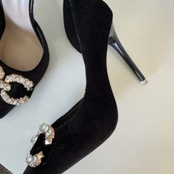     Black Velvet Heels w/ Rhinestone Detail – Size 7 (Like New)