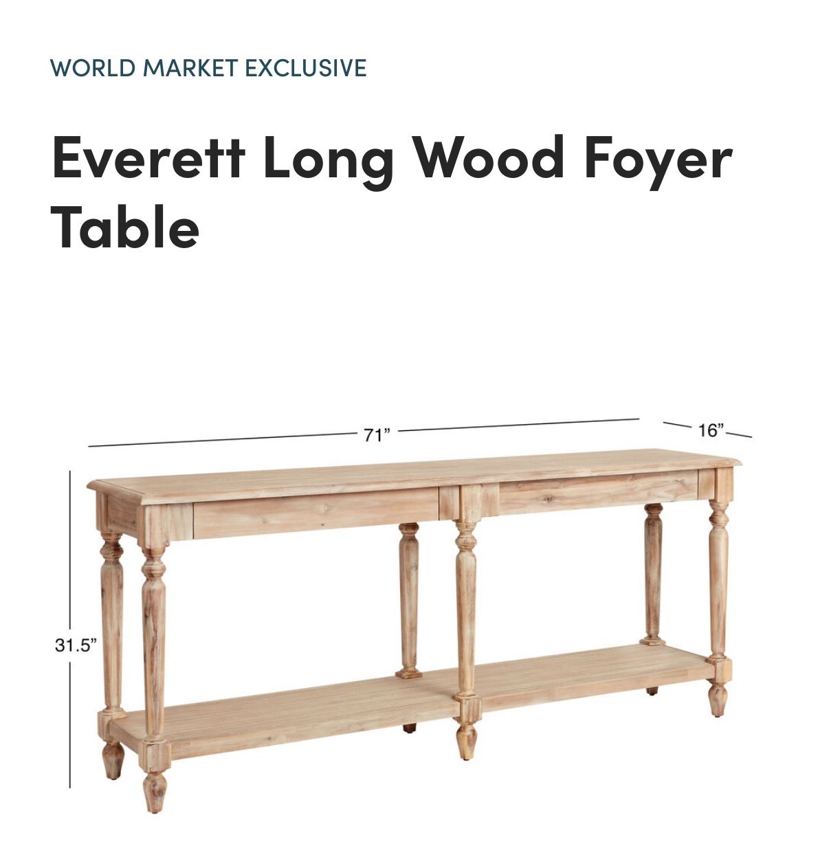 World Market Foyer Table New $449, Sell $150