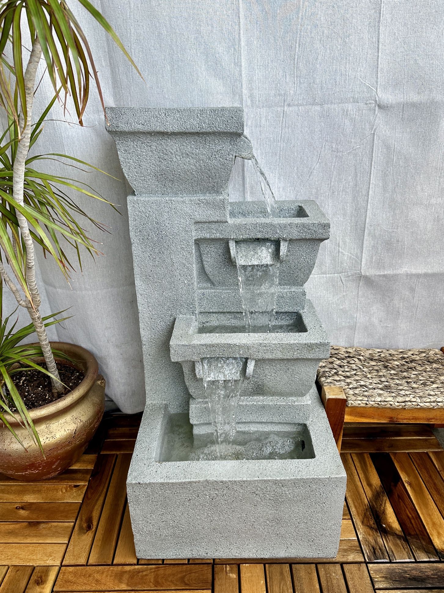 33 inch Zen Fountain, 32”H 17”W 17”D, Stone Finish