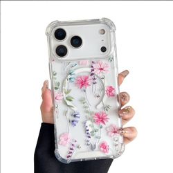 Clear Transparent Floral Flower Case Cover for Apple i Phone 17 Pro