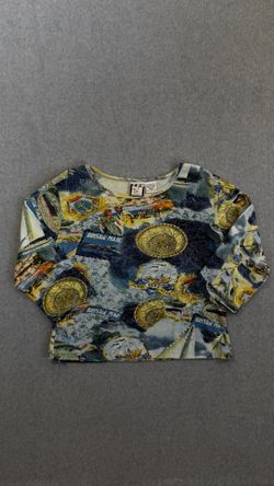 Take Two Beaded Nautical Map Print Graphic Long Sleeve Top Size Petite Medium