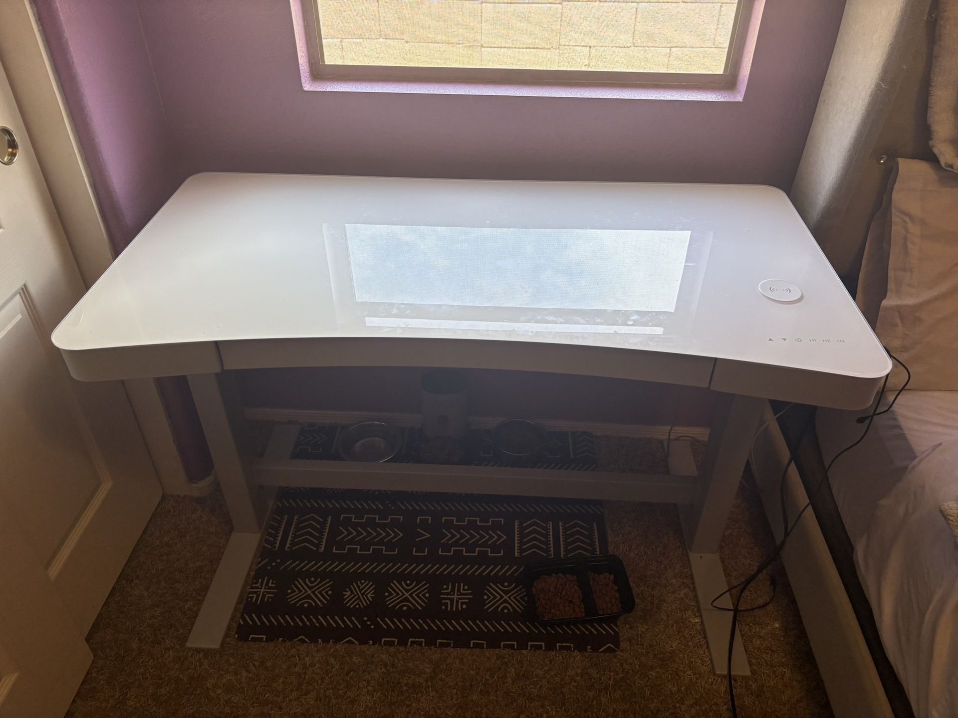 TwinStar Adjustable Desk White (Glass Top) & Entire Bed Frame , Mattress, Sheets , Blankets!!