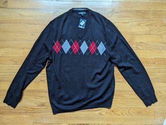 Club Room black argyle V-neck sweater; Merino Wool Blend, Mens M