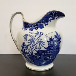 Vintage Burleigh Ware Blue Willow Pattern Pitcher Jug Burslem England 9" Tall