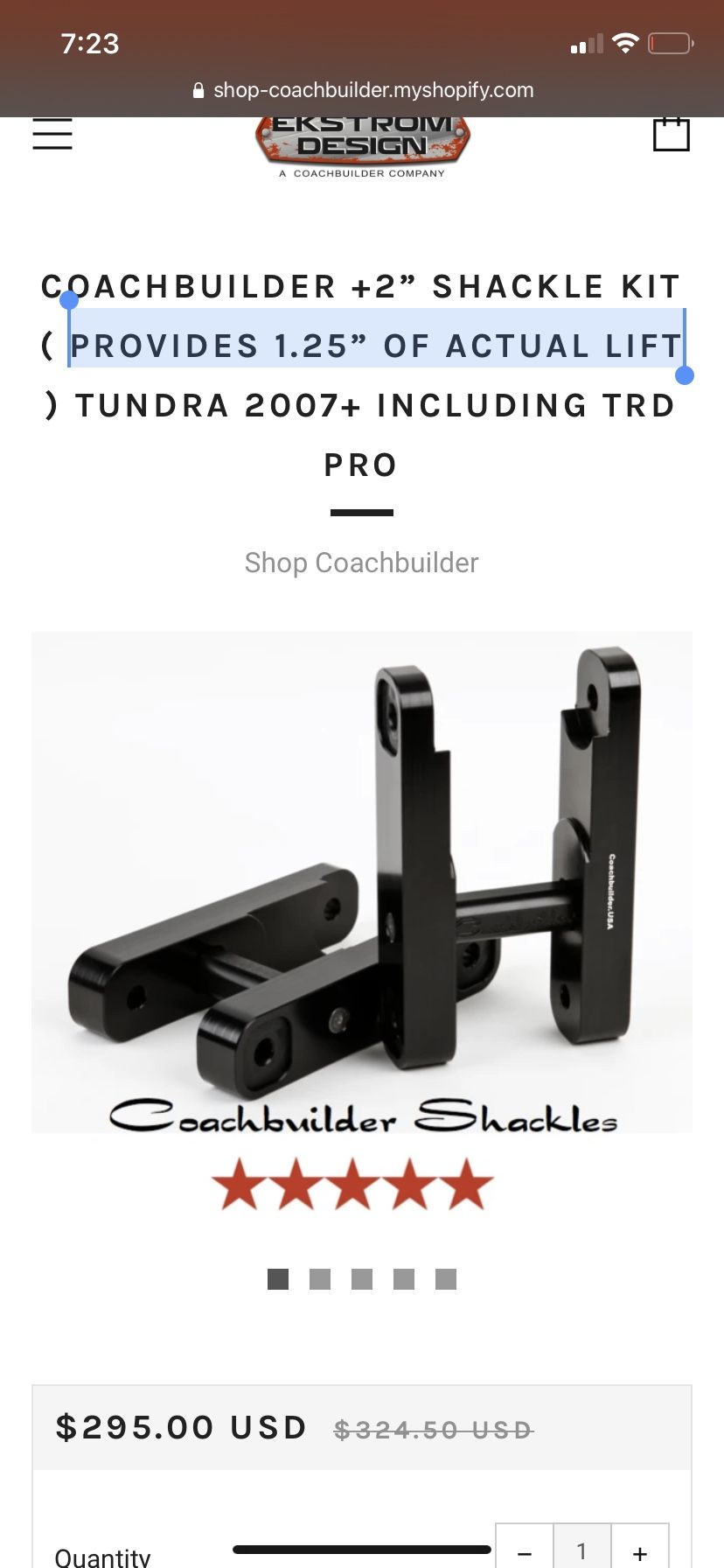 Tundra Coachbuilder shackles +2” 2007 Through 2021