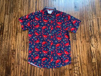 Ditch Plains By Ricky Singh Short Sleeve Button Up Shirt Navy Crab Size Medium