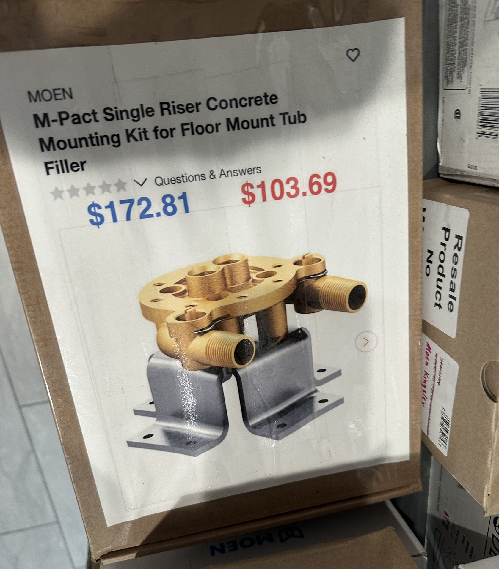 MOEN M-Pact Single Riser Concrete Mounting Kit for Floor Mount Tub Filler