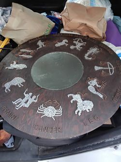 Zodiac Nail Art Round Wood Mirror