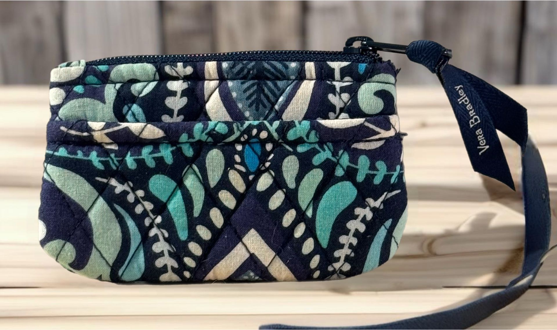 Vera Bradley Small Coin Change Purse Blue Island Medallion Zip Pocket EUC