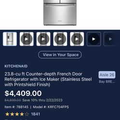 Kitchen Aid Refrigerator French Door With Ice Maker With Print Shiel