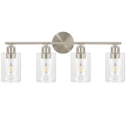 Luupyia 4Lights Bathroom Vanity Light Brushed Nickel Finish With Clear Glass Lampshade, Wall Mount Bathroom Light Fixtures Bathroom Light Fixtures Ove