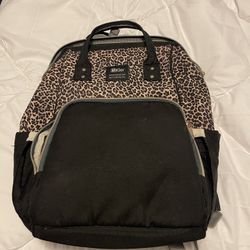 Leopard Print And Black Diaper Back Pack 