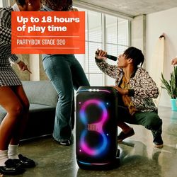 JBL Partybox Stage 320, Portable Party Speaker with Telescopic Handle and Wheels, Bluetooth, Light Show, Splash Resistant (IPX4), Up to 18 Hours 