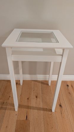 Wood side table w/ glass top (counter height)