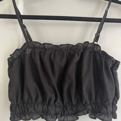 Black Ruffled Crop Top