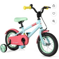 12 Kids Bike with Adjustable Saddle Handlebar Removable Training Wheels Handbrake Red
