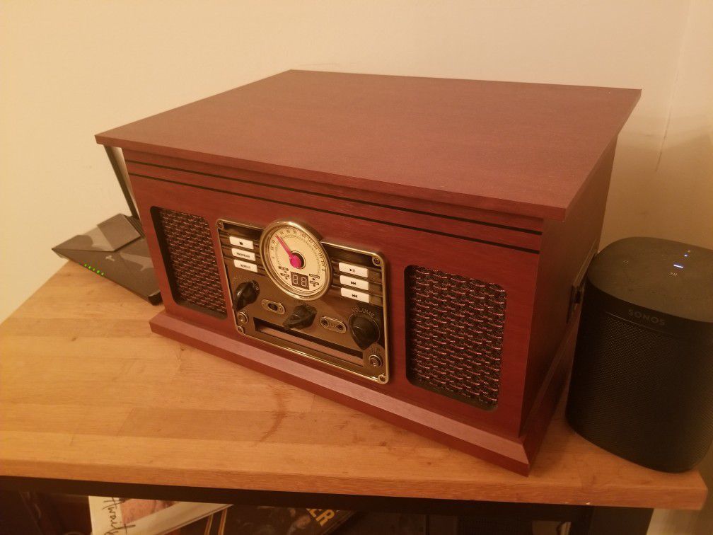 Victrola Nostalgic Classic Wood 6-in-1 Record Player Bluetooth Turntable Entertainment Center, Mahogany