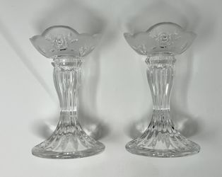 Two Glass Candle Sticks With Rose Accents 